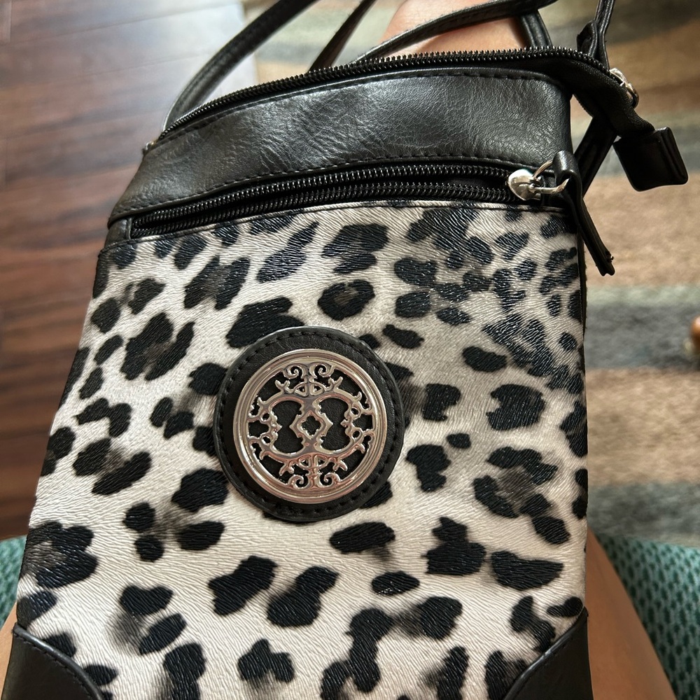 Leopard Print Black Leather Crossbody Bag
